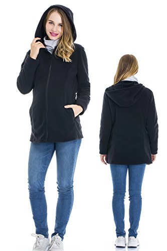 Smallshow Womens Fleece Zip Up Maternity Baby Carrier Hoodie Sweatshirt Jacket,Black,Medium