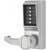 Simplex LL103126D Kaba L1000 Series Metal Mechanical Pushbutton Combination Lock with Lever, 13mm Throw Latch, Floating Face Plate, 70mm Backset, Satin Chrome Finish, Left Hand