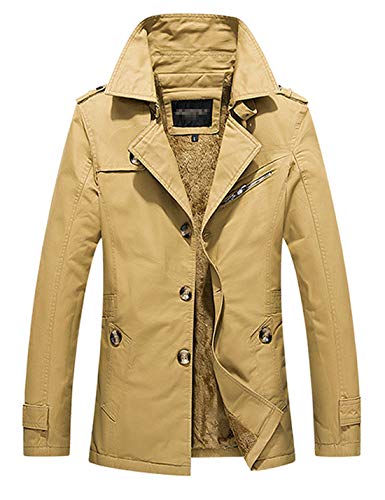 D.B.M Men's Winter Plus Velvet Mid-Length Slim with Epaulettes Trench Coat