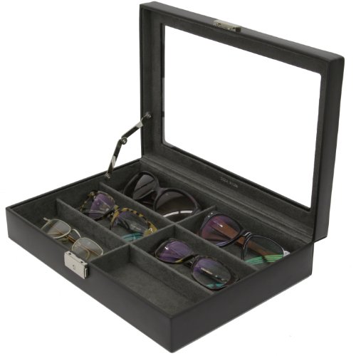 Eyeglasses Sunglasses Storage Case Leather 6 Slots (Black) - Thumbnail 5