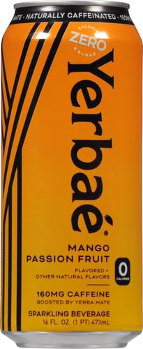 YERBAÉ MANGO PASSIONFRUIT SPARKLING WATER (SIX 16 OZ CANS) ONLY 30 CALORIES PER CAN.