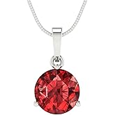 Clara Pucci 14K White Gold Plated Solitaire 16" Box-Chain Necklace - Sterling Silver 2ct Round Cut Garnet Pendant