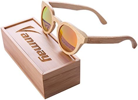 Vanmay Round Retro Mirror Lenses UV Protection Polarized Unisex Bamboo Sunglasses (Red, 53)