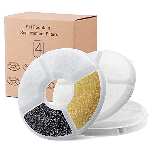 4 Packs Filters for Cat Water Fountains, Pet Fountain Replacement Filters with Resin and Active Carbon for Automatic Flower Water Dispenser Drinking Fountain