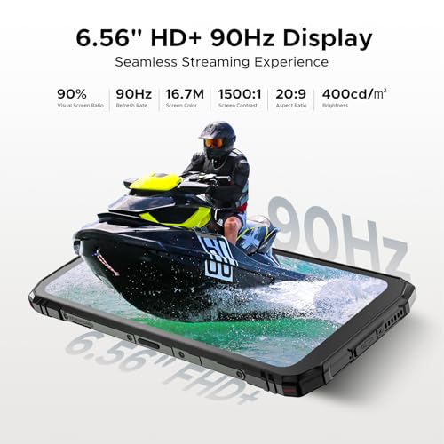 DOOGEERugged Blade 10 Energy Rugged Smartphone, 6150mAh Android 15 Rugged Phone with 24GB RAM+128GB ROM, 10.7mm ultra-thin, 6.56 inch 90Hz, 16MP+8MP, 3 Cards Slots, Widevine L1, Face ID, NFC