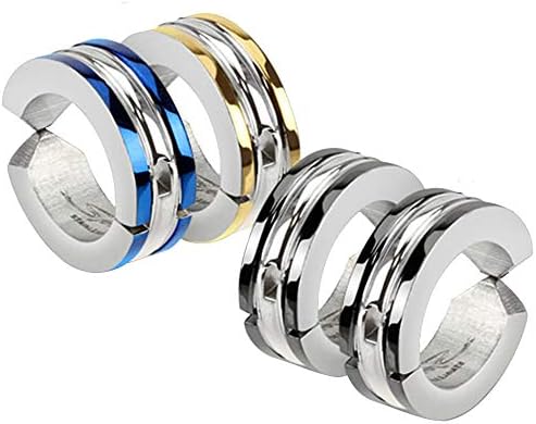 U2U Pair of 316L Surgical Stainless Steel Edge Strip Color IP Non-Piercing Clip On Round Earrings