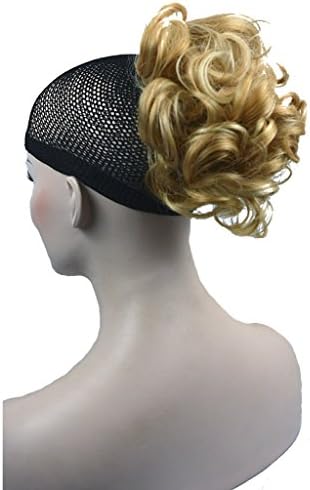 Lydell Short Ponytail Hair Extension Wavy Synthetic Hair-Piece with Jaw Claw (24H613 Blonde Highlighted)