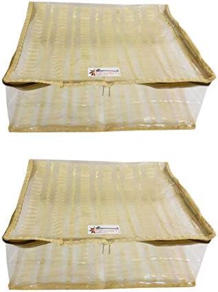 Shree Shyam Products® Golden Transparent Tissue Box Saree Cover, 2 Pcs Set