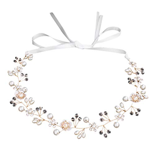 BCDshop_hairband clearance Party Headpieces Headwear Accessories Wedding Bridal Bridesmaid Crystal Pearl Ribbon Headband (White)