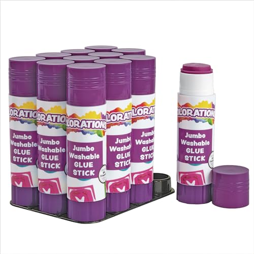 Colorations® Jumbo Washable Disappearing Purple Glue Sticks, Set of 12, 1.41 oz…