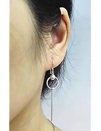 Plata de ley 925 Bead con barra de línea larga Dangle Earrings