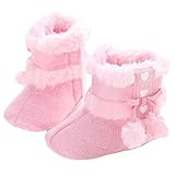 Voberry Baby Toddler Girls Knit Soft Winter Warm Snow Boot Fur Trimmed Pom Pom Boots (12~18 Month, Pink 2)