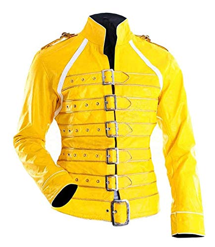 Womens Freddie Mercury Wembley Queen Tribute Concert Yellow Real Leather Jacket