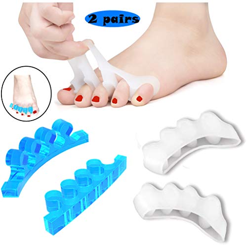 Bunion Corrector/Toe Separators Gel Hammer Toe Spacers for Men Women, BUVE Nail Pedicure Tools for Toe Relaxing Correct Streightener - Blue (2 pairs, white blue)