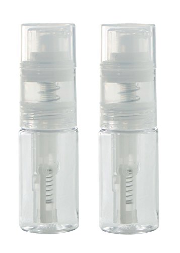 14 ml / 0.47 oz Small Clear Fine Mist Spray Powder Bottle (2 pack) + Funnel and Travel Bag for dry shampoo, glitter, root touch up powders, fragrance powders, deodorant, and more