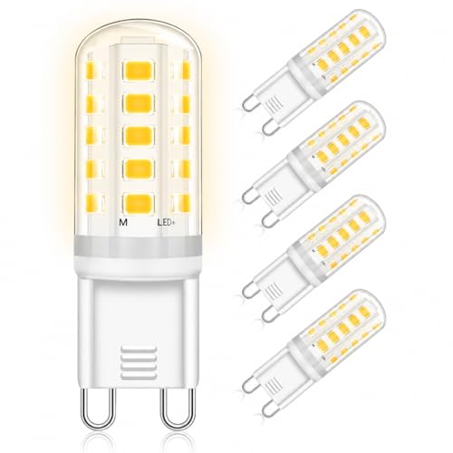 LED Light Bulbs G9 Warm White 3000K, 5W Equivalent 40W Halogen Bulb, Non-Dimmable, 360° Beam Angle, No Flicker G9 LED Lamps, AC 220-240V, (Pack of 5)