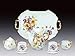 Miniature Collectible PANSIES Porcelain Tea Set: Teapot, Sugar Bowl, Creamer, 2 Teacups, Serving Platter