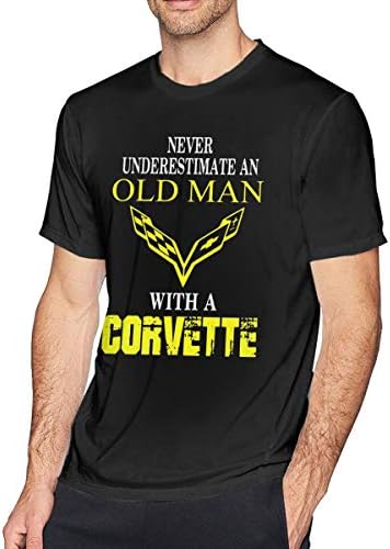 Vilianady Men's Crew Neck T-Shirt Never Underestimate an Old Man with A Corvette Cotton Casual Short Sleeve Tee