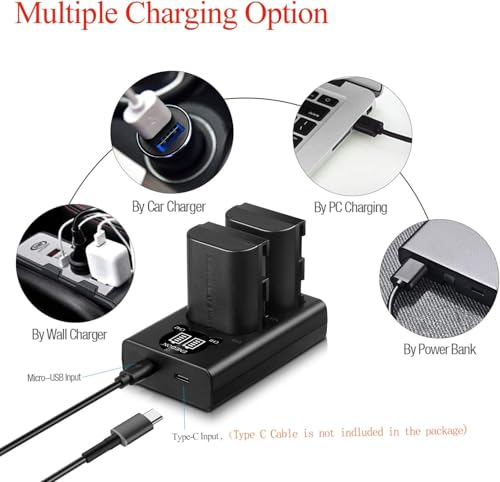 ENEGON LP-E6/E6N Rechargeable Battery (2 pack 2000mAh) and Dual USB LED charger, Compatible with Canon EOS 5D Mark II III IV, R, R3, R5,R6,R6 II, R7,RP, 6D, 6D II, 7D, 7D II, EOS 60D, 70D, 80D, 90D.