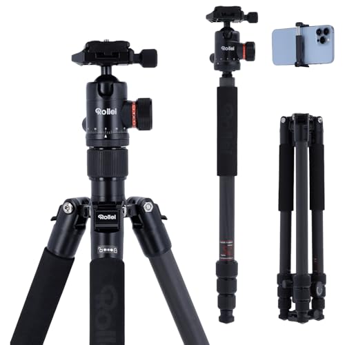 Rollei C5i Stativ Kamera Schwarz, 158cm Reisestativ Leicht aus Carbon Fotostativ mit Kugelkopf & Stativtasche Verwendbar als Macrostativ & Monopod Kompaktes Dreibeinstativ für DSLR & Smartphone