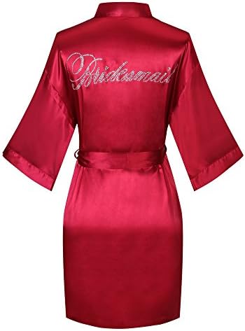 Joy Bridalc Satin Wedding Robes with Clear Rhinestones-Bride&Bridesmaid Edition Short Kimono