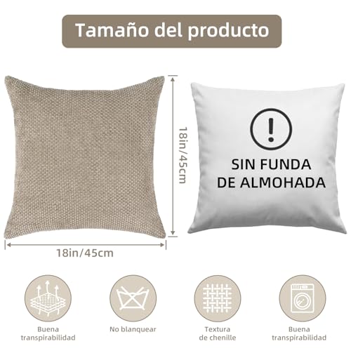 AKASENKO 4 Fundas para Cojines de Sala, Suave Lino Decorativo, Funda de Cojín Cuadrada Bohemia para sofá, Cama, casa, Coche, decoración Interior, 18 x 18 Pulgadas (4, Neutro)