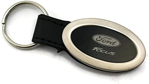 Ford Focus Logo Black Leather Oval Metal Key Chain