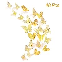 Creatiee 48Pcs Butterfly Decorations, 3D Wall Decals|Metallic Art Sticker, DIY/Handmade/ Removable/Pressure Resistance Paper Murals Gift for Home Kids/Girls Bedroom Nursey Party Décor (Gold Style)