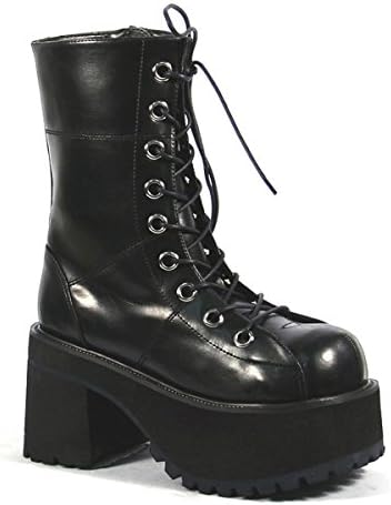 Platform Ankle Boots Black Lace Up Boots 3 1/2 Inch Chunky Heel Gothic Punk Size: 10