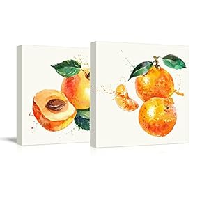 2 Panel Square Apricot and Tangerine Watercolor Fruits...