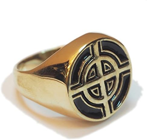 Backmetal Brass Signet Ring Celtic Cross Target with Black Inlay - Size 8
