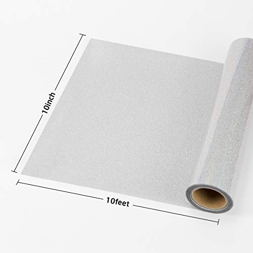 JANDJPACKAGING Glitter Heat Transfer Vinyl HTV for T-Shirts 10Inches by 10 Feet Glitter HTV Roll(Laser Silver) - Thumbnail 5