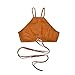 Blooming Jelly Women's High Neck Self-tie Crop Top,Brown,Small