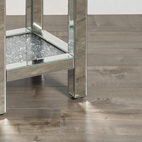 Mirrored End Table with Crystal Inlay, Square Modern Side Table Silver