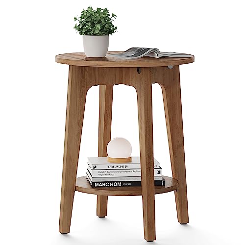 VASAGLE Side Table, Coffee Table, Small Round Table for Living Room, Nightstand for Small Spaces, with Bottom Shelf, Modern Style, Honey Brown LET283T41