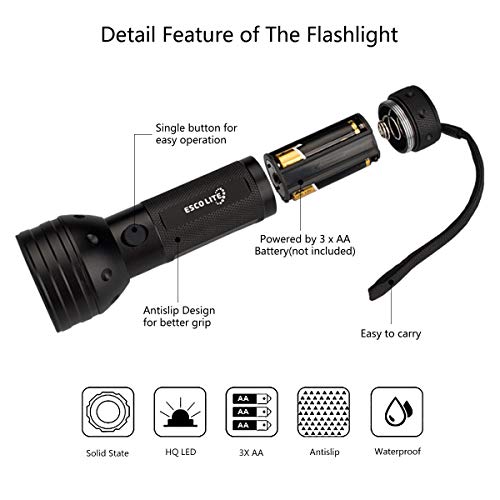 Escolite UV Flashlight Black Light, 51 LED 395 nM Ultraviolet Blacklight Detector for Dog Urine, Pet Stains and Bed Bug (Renewed)