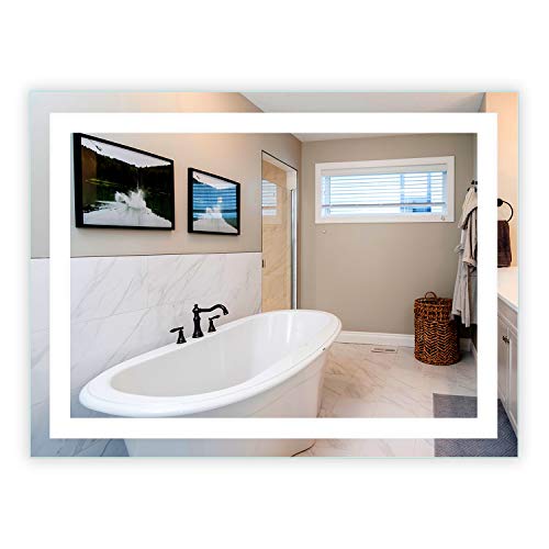 Mirrors & Marble Large LED Wall Mirror - Front Lit Rectangular Mirror for Bathroom, Bedroom or Shower - Anti Fog & Wall-Mounted - Modern Home Decor (48" Wide x 36" Tall)