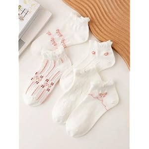 5 Pairs Women's Ruffle Edge Cable Knit Ankle Socks, Soft Breathable Everyday Short Socks