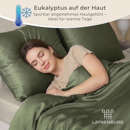 LAYNENBURG Premium Lyocell Bettwäsche in 135x200 + Kissenbezug 80x80 cm - 100% Lyocell Tencel aus u.a Eukalyptus – Oeko-TEX 100 - kühlende Sommer-Bettwäsche mit Reißverschluss (dunkelgrün)