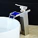Wovier LED Water Flow Brushed Nickel Waterfall Bathroom Sink Faucet,Color Changing,Single Handle Single Hole Vessel Lavatory Faucet,Basin Mixer Tap Tall Body