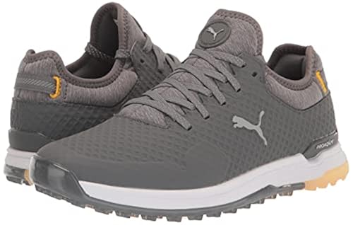 PUMA Men's Proadapt Alphacat Golf Shoe, Quiet Shade Silver-Yellow