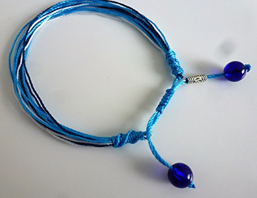 XL 8-10 inches light blue Bracelet Surfer String macrame Wrap Cords handwoven with sea glass beads fiber adjustable sliding knots Unisex Rope Friends BFF hip couples Beach Surf Pull Tie Threaded - Thumbnail 4