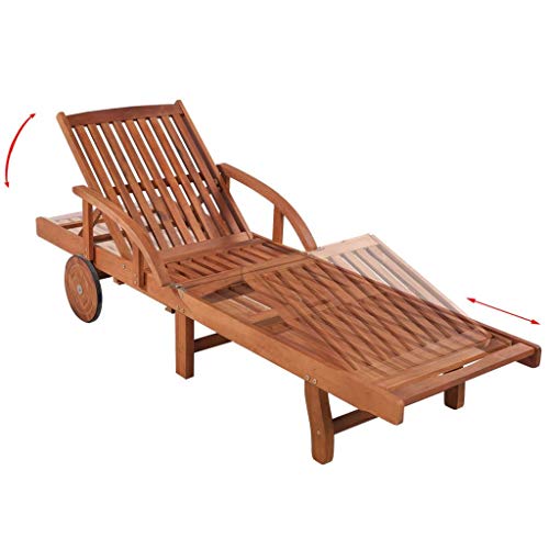 Fesjoy Sun Lounger Set Adjustable Reclining Wooden Double Sunlounger with a Folding Table Garden Deck Chair Table Set Patio Sunbed Beach Chair Pool Sauna Furniture Set