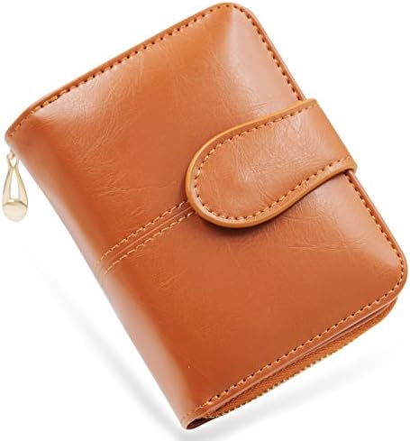 Lomory Accordion Zipper Wallet RFID Oil Wax Leather Credit Card Wallet Small Purse for Women (Brown)