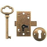 Van Dyke's Restorers Classic Antique Brass Non Mortise Furniture Lock | Antique Brass Non Mortise Furniture Lock (One Set)