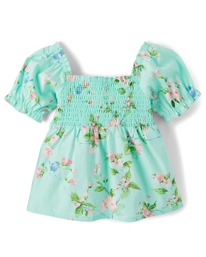 Gymboree,Girls,and Toddler Short Sleeve Woven Shirts,Mint Tea Floral,2T