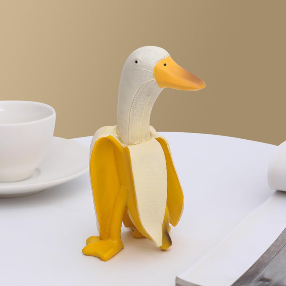 Garden Decor,Creative Art-Banana Duck Statue,Resin Peeled Yellow White Banana Duck Statue for Indoor Outdoor Garden Yard Lawn Home Office Decorations