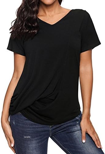 Shawhuwa Womens Plus Size Casual Short Sleeve V Neck Soft Basic T Shirts Top (S-XXL)