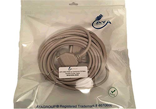 AYA 25Ft (25 Feet) DB25 Male to Centronics 36 Male Parallel Printer Cable