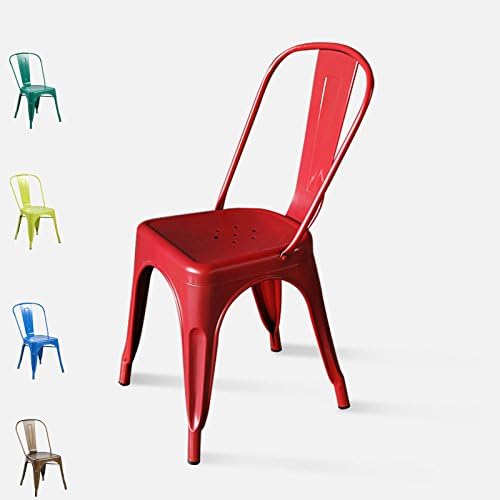 Modern Industrial Tolix Metal Stackable Dining Chic Bistro Cafe Side Chair with Backs (Set of 2 ) Matt Red